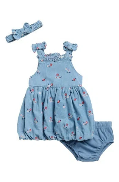 Nicole Miller Babies'  Kids' Schiffli Embroidered Denim Bubble Dress Set In Blue