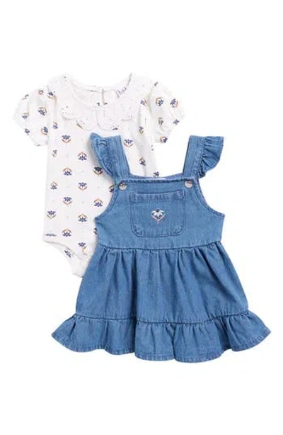 Nicole Miller Babies'  Kids' Short Sleeve Bodysuit & Jumper Dress Set In Blue
