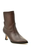 Nicole Miller Kitten Heel Stretch Bootie In Brown Stretch