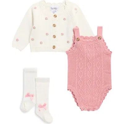 Nicole Miller Babies'  Knit Bodysuit, Cardigan & Socks Set In Pink