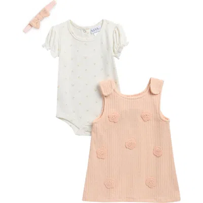 Nicole Miller Babies'  Knit Bodysuit, Dress & Headband Set In Multi