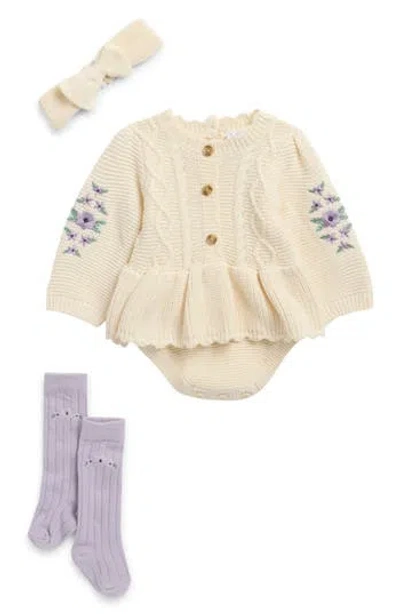Nicole Miller Babies'  Knit Romper, Headband & Socks Set In Yellow