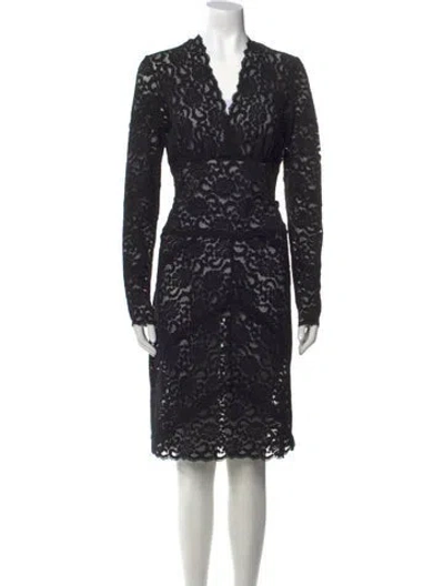 Pre-owned Nicole Miller Lace Pattern Knee-length Dress In Black
