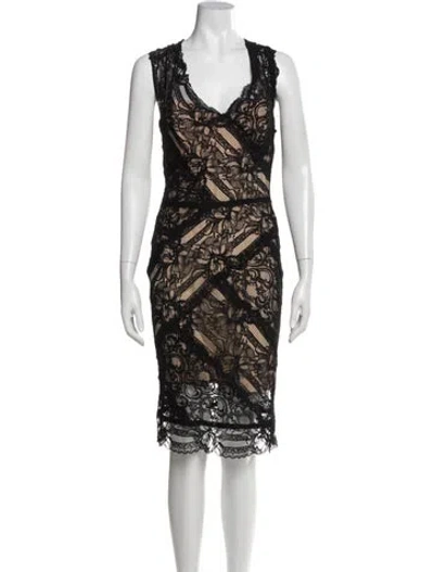 Pre-owned Nicole Miller Lace Pattern Knee-length Dress In Black