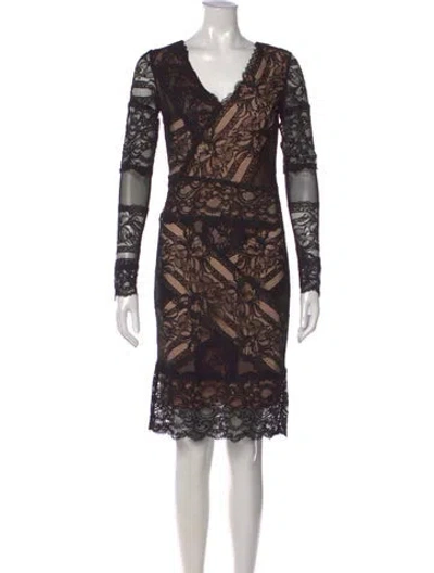 Pre-owned Nicole Miller Lace Pattern Knee-length Dress In Black