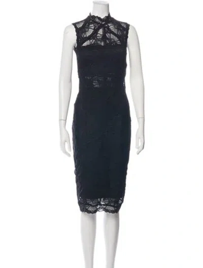 Pre-owned Nicole Miller Lace Pattern Knee-length Dress In Blue