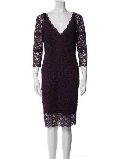 Pre-owned Nicole Miller Lace Pattern Knee-length Dress In Purple