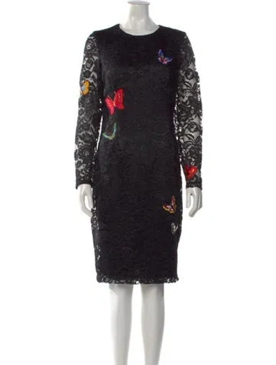 Pre-owned Nicole Miller Lace Pattern Knee-length Dress W/ Tags In Black