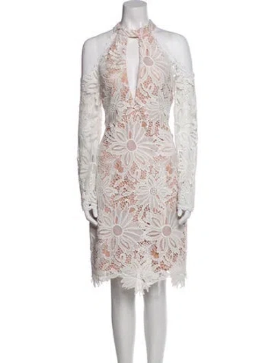 Pre-owned Nicole Miller Lace Pattern Knee-length Dress W/ Tags In White