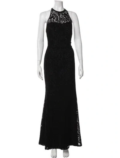 Pre-owned Nicole Miller Lace Pattern Long Dress In Black