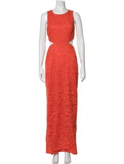 Pre-owned Nicole Miller Lace Pattern Long Dress In Orange