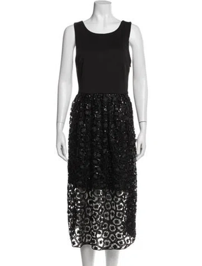 Pre-owned Nicole Miller Lace Pattern Midi Length Dress In Black