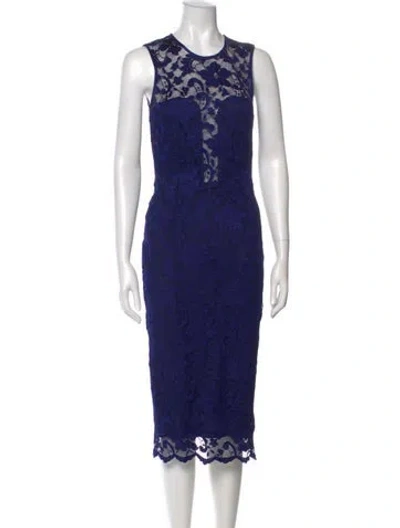 Pre-owned Nicole Miller Lace Pattern Midi Length Dress In Blue