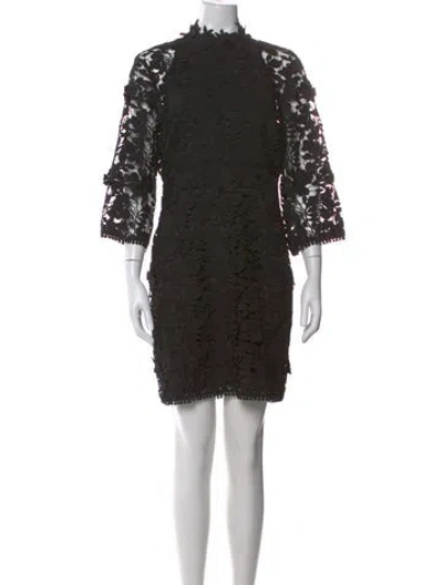 Pre-owned Nicole Miller Lace Pattern Mini Dress In Black
