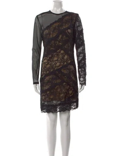 Pre-owned Nicole Miller Lace Pattern Mini Dress In Black