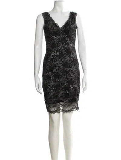 Pre-owned Nicole Miller Lace Pattern Mini Dress In Black