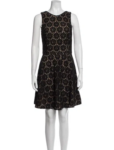Pre-owned Nicole Miller Lace Pattern Mini Dress In Black