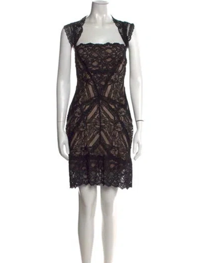 Pre-owned Nicole Miller Lace Pattern Mini Dress In Black