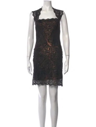 Pre-owned Nicole Miller Lace Pattern Mini Dress In Black