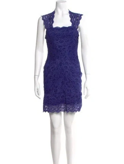 Pre-owned Nicole Miller Lace Pattern Mini Dress In Blue