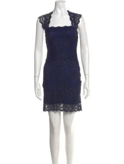 Pre-owned Nicole Miller Lace Pattern Mini Dress In Blue