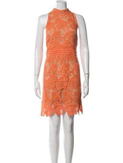 Pre-owned Nicole Miller Lace Pattern Mini Dress In Orange