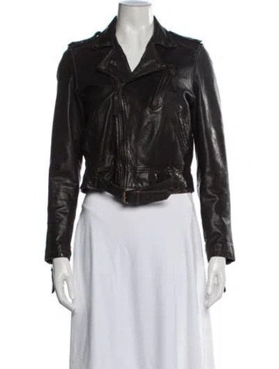Pre-owned Nicole Miller Lamb Leather Biker Jacket In Blue