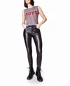 Nicole Miller Leather And Denim Jean In Black Leather Denim In Blue