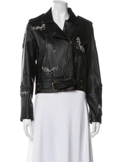 Pre-owned Nicole Miller Leather Biker Jacket In Black