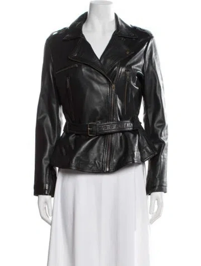 Pre-owned Nicole Miller Leather Biker Jacket In Black