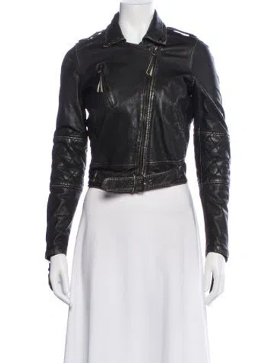 Pre-owned Nicole Miller Leather Biker Jacket In Black
