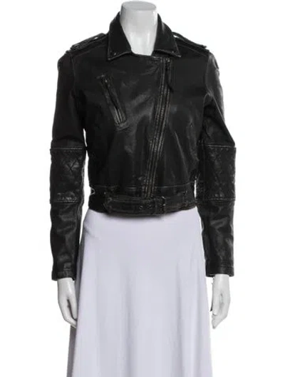 Pre-owned Nicole Miller Leather Biker Jacket In Blue