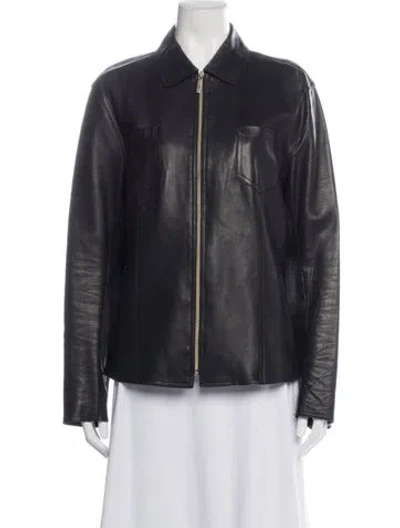 Pre-owned Nicole Miller Leather Biker Jacket In Blue