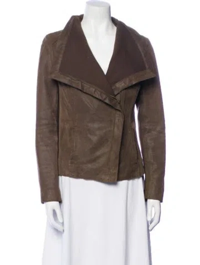 Pre-owned Nicole Miller Leather Biker Jacket In Brown