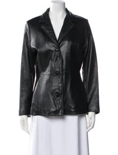 Pre-owned Nicole Miller Leather Blazer In Gray