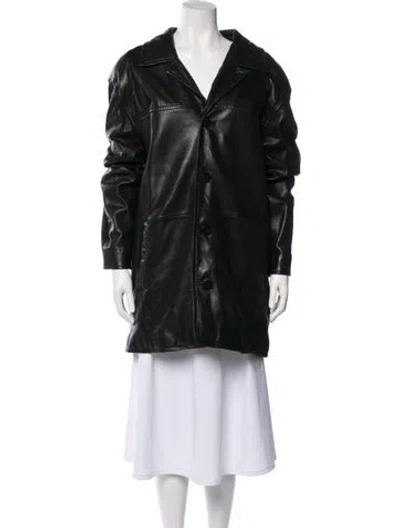 Pre-owned Nicole Miller Leather Faux Fur Coat In Black