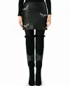 Nicole Miller Leather Mini Skirt In Black Embellished Eagle In Multi