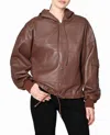 Nicole Miller Leather Space Hoodie In Brown In Brown