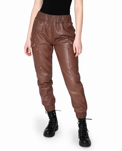 Nicole Miller Leather Space Jogger In Brown