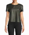 Nicole Miller Leather T-shirt In Army Green In Multi
