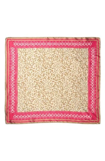 Nicole Miller Leopard Satin Square Scarf In Brown