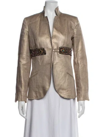Pre-owned Nicole Miller Linen Blazer In Neutral