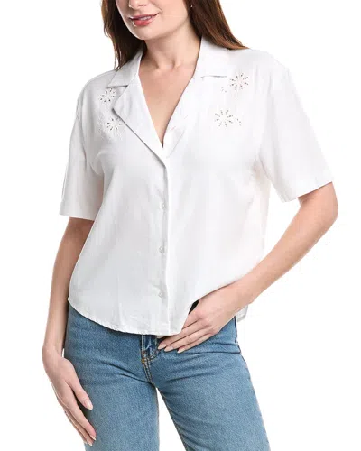 Nicole Miller Linen-blend Camp Shirt In White
