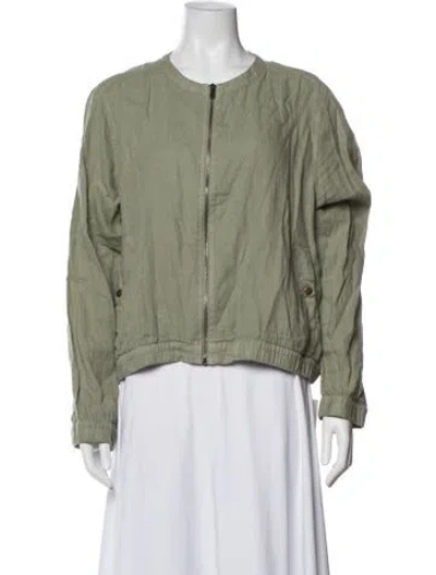 Pre-owned Nicole Miller Linen Bomber Jacket In Green