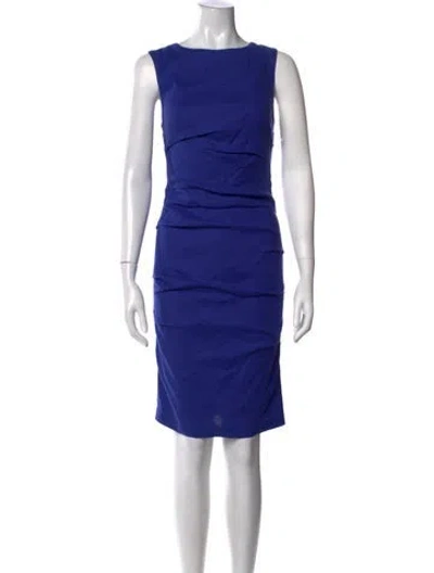 Pre-owned Nicole Miller Linen Knee-length Dress In Blue