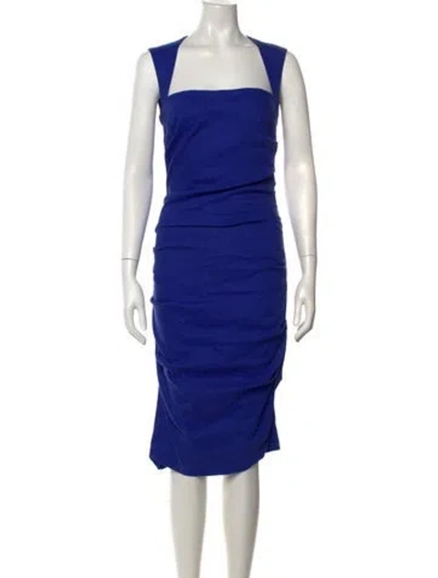 Pre-owned Nicole Miller Linen Knee-length Dress In Blue