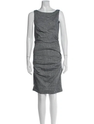 Pre-owned Nicole Miller Linen Knee-length Dress In Gray