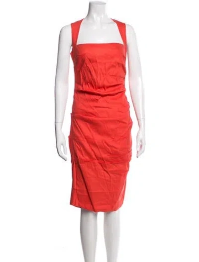 Pre-owned Nicole Miller Linen Knee-length Dress In Orange