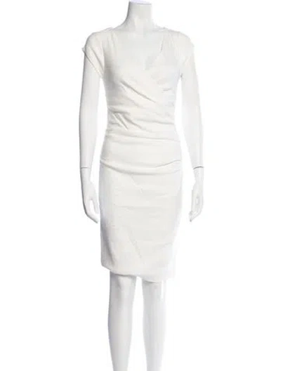 Pre-owned Nicole Miller Linen Knee-length Dress In White