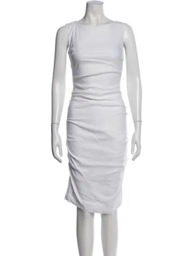 Pre-owned Nicole Miller Linen Knee-length Dress In White